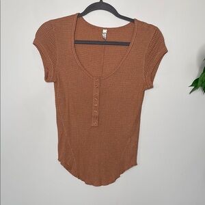 Free People Brown Fitted Cap Sleeve T-Shirt